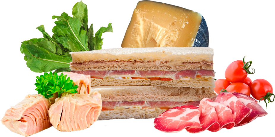 Sándwich Atún, Bondiola, Rúcula, Reggianito y Cherry