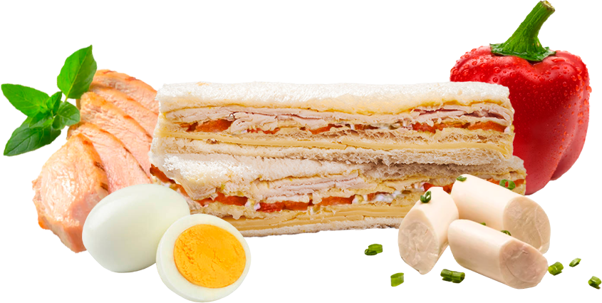 Sándwich Pollo, Palmitos, Morrón, Huevo