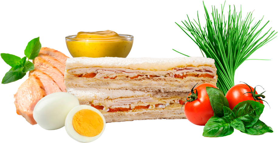 Sándwich de Pollo, Tomate, Huevo, Ciboulette, Mostaza