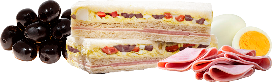 Sándwich Jamón, Morrón, Huevo y Aceitunas Negras