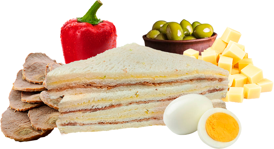 Sándwich Ternera, Queso, Morrón, Aceituna y Huevo