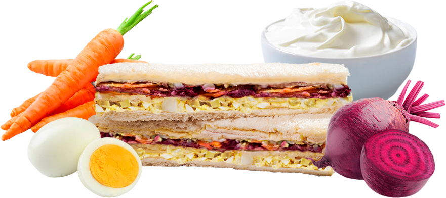Sándwich Zanahoria, Remolacha, Huevo y Queso Crema
